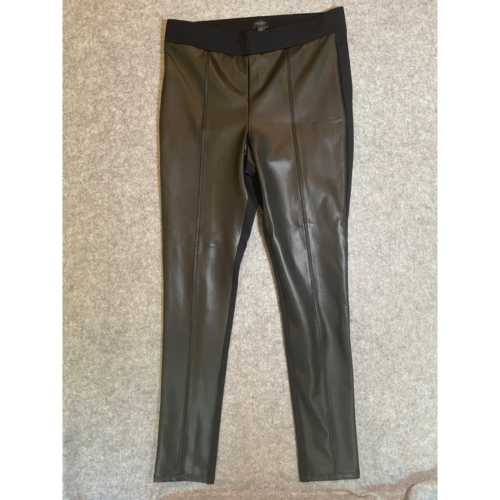 Ann Taylor Factory Faux Leather Front Ponte Leggings Black Size M